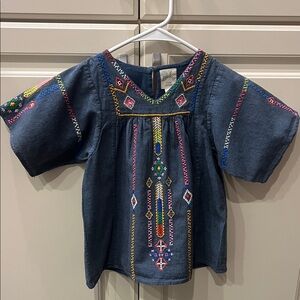 Peek Dark Blue Kids Blouse with Colorful Embroidery Boho